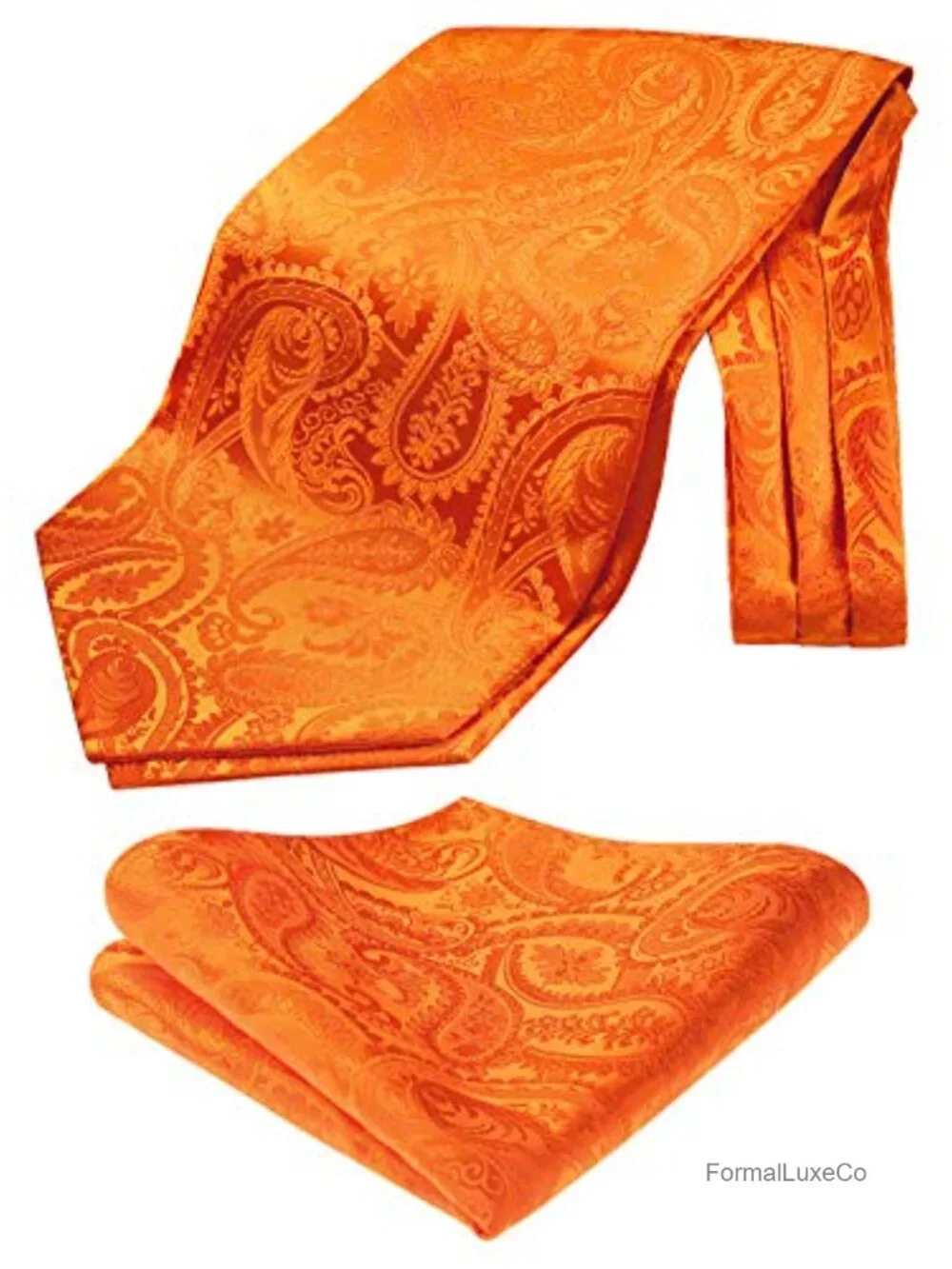 Paisley Ascot Tie & Pocket Square Set - Mens Cravat Handkerchief Classic Self